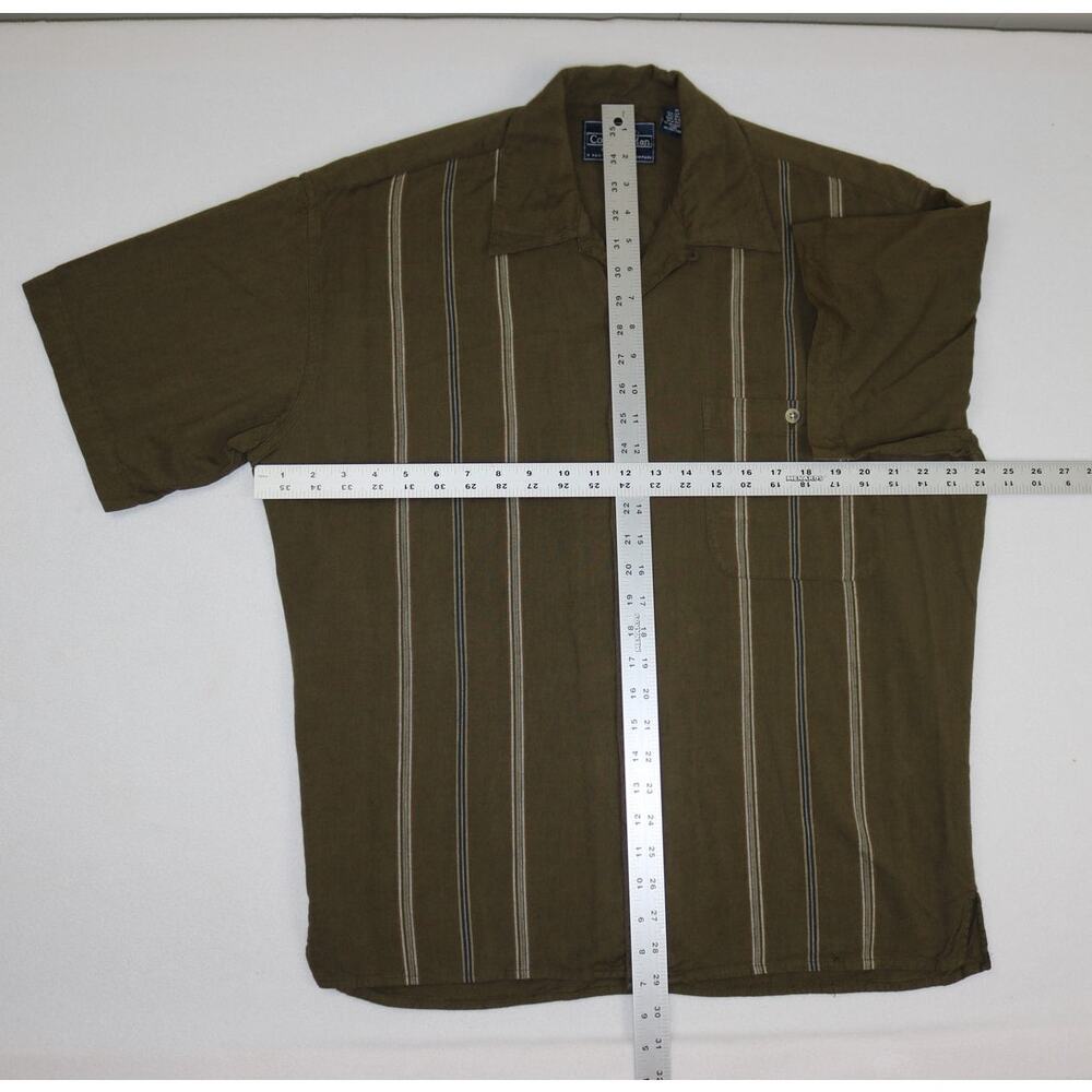 Common Man Mens Medium Green Striped Short Sleeve Camp Shirt Button Up Resort M - Picture 3 of 4